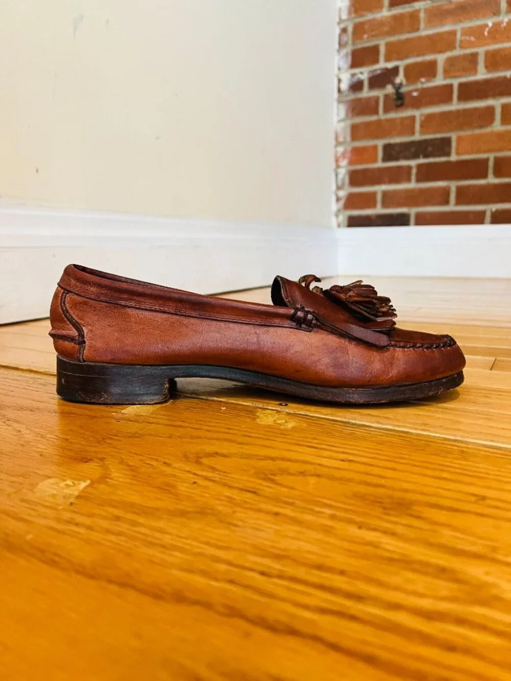 Polo Ralph Lauren Brown Leather Tassel Penny Loafers 8 Bench Made in Maine USA